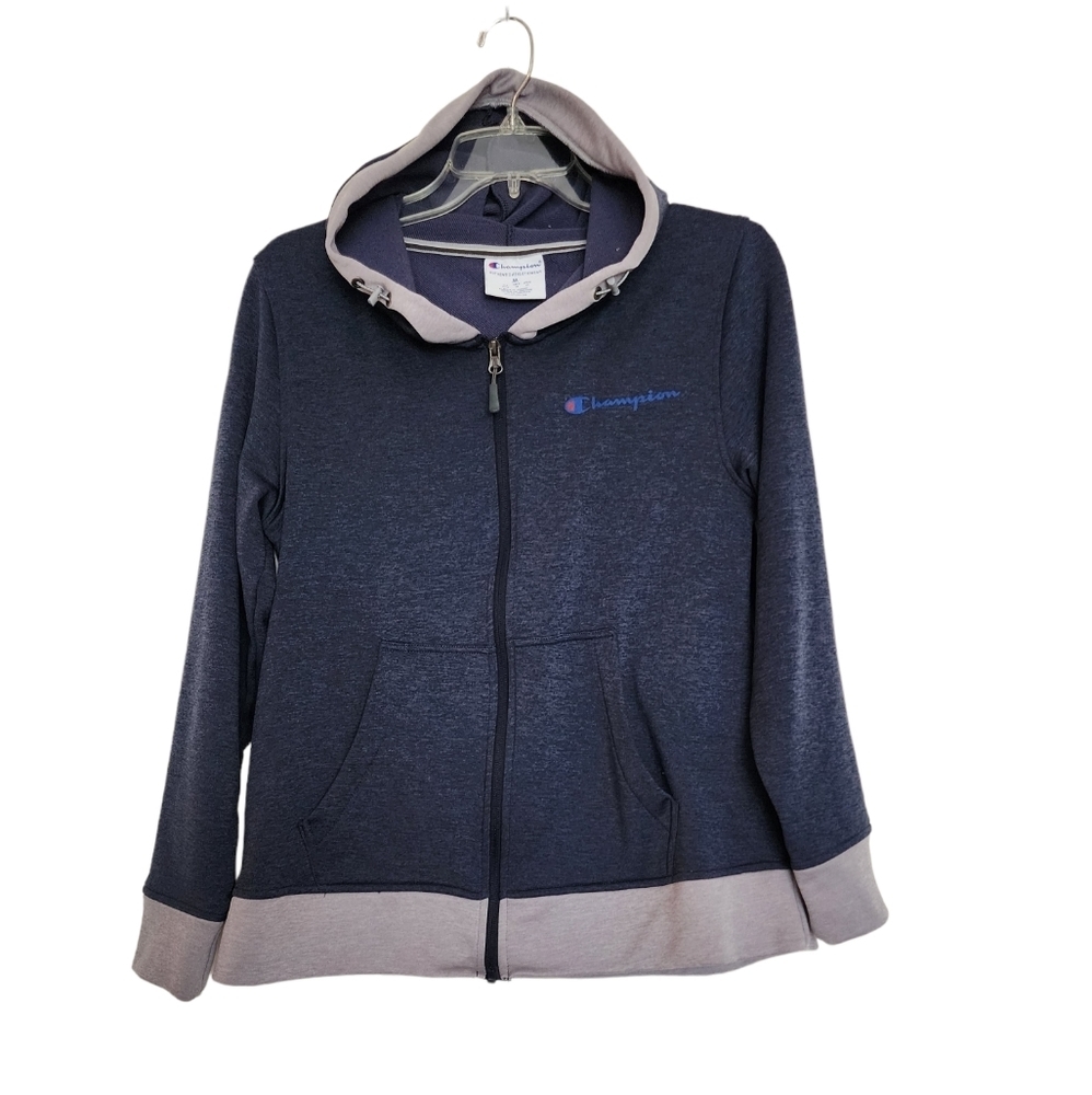 Champion Blue Gray trim full zip hoodie Jacket Medium